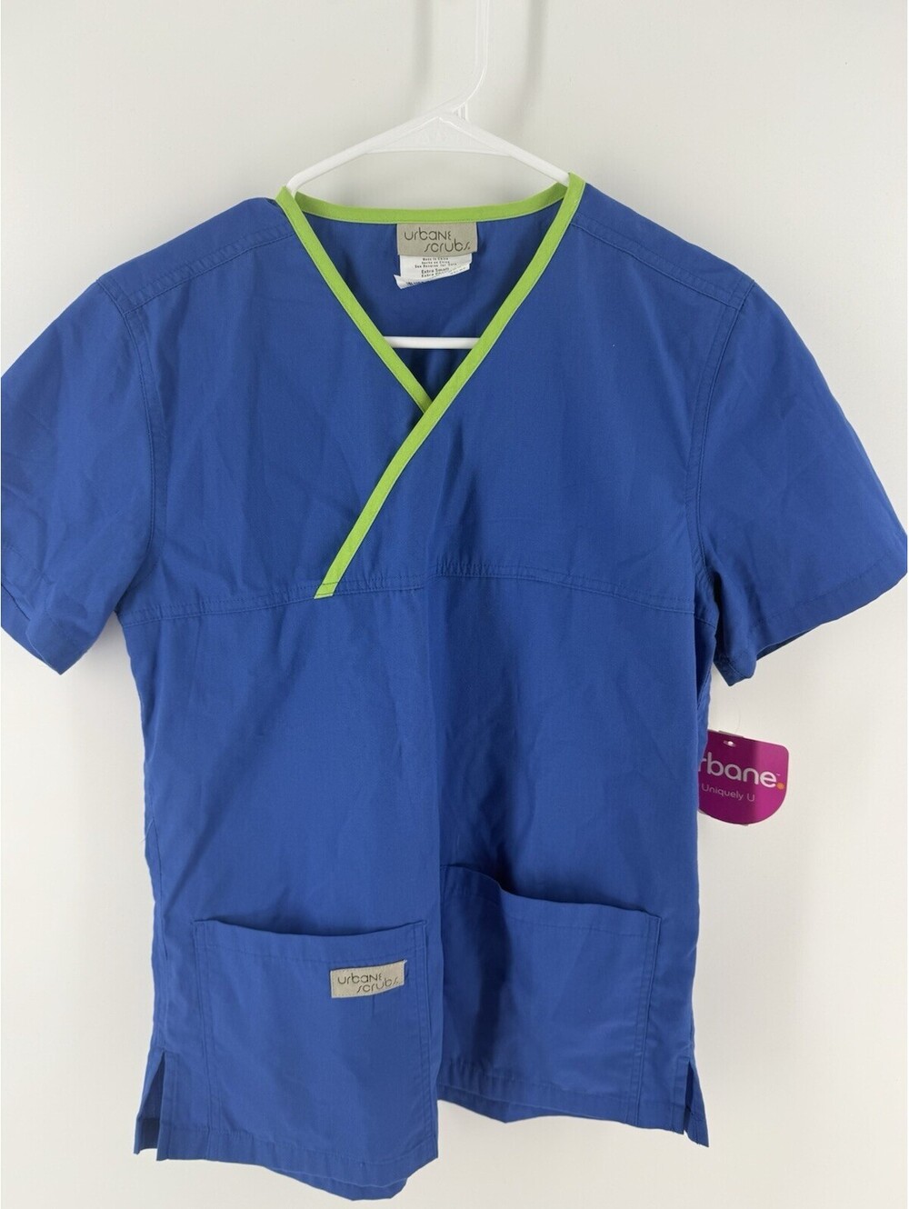 Urbane Scrubs Classic Fit Blue V-Neck Short Sleeve Medical Top Womens XS NWT
